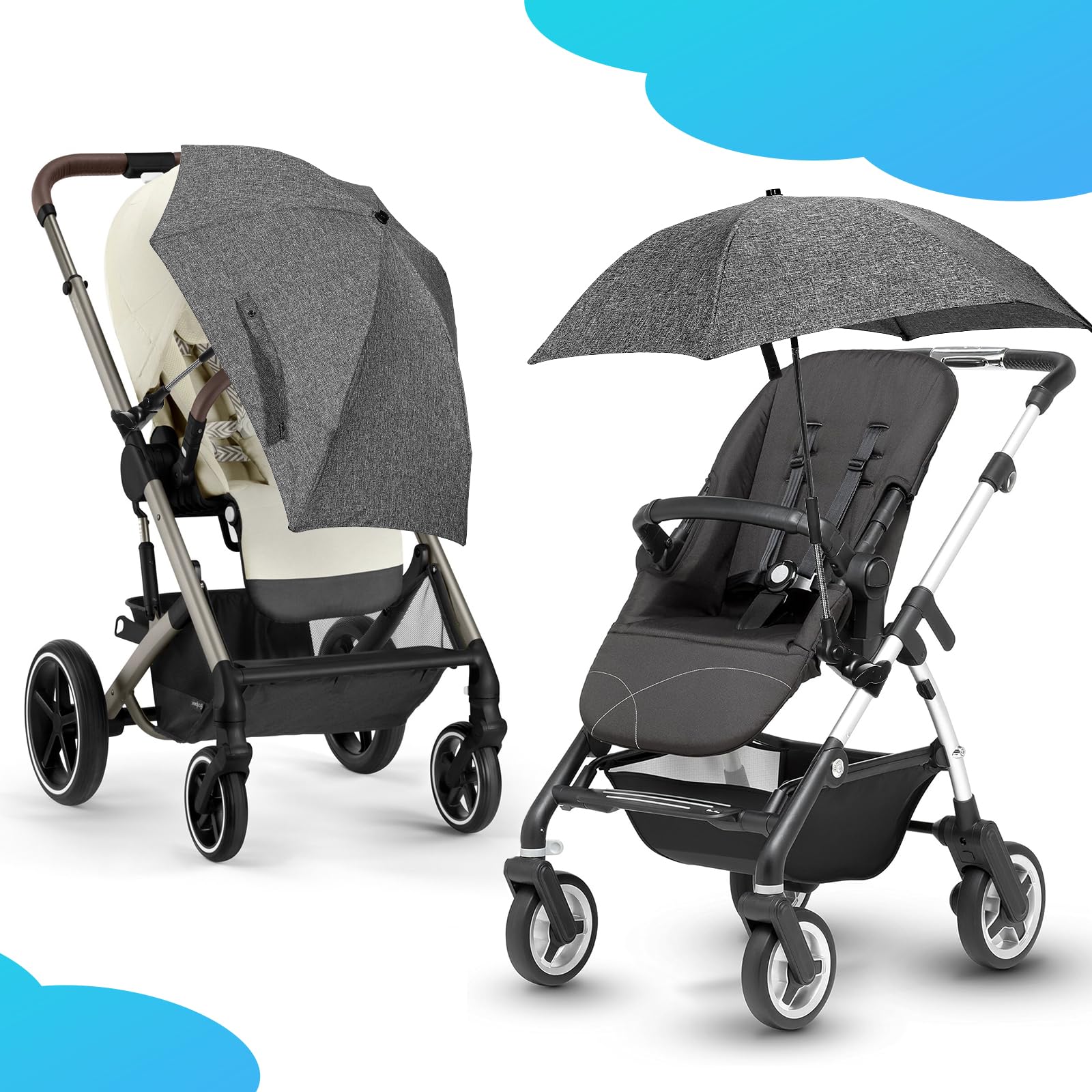 Ombrellone Parasole Passeggino Universale, Protezione Anti UV 50+, Parasole Universale per Bambino Neonato, Diametro 78 cm, Ombrellone per Carrozzina Passeggino, Sedia a Rotelle & Sedia da Spiaggia