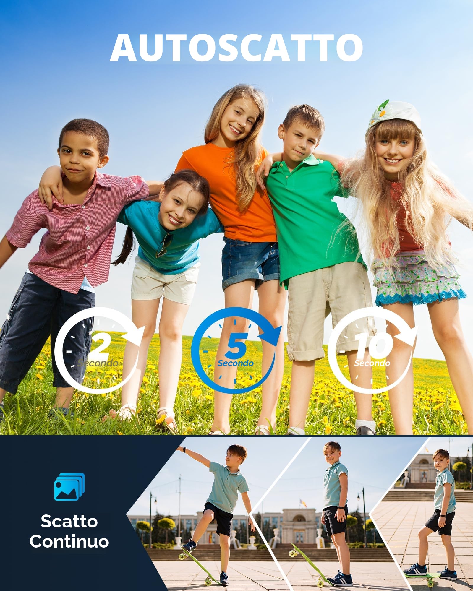 Fotocamera Digitale Bambini Compatta 64GB: 48MP Fotografica Anti-Shake Fotocamera Vlogging per YouTube 16X Digital Zoom Photo Filtrazione Ripresa Continuo Automessa a Fuoco Fotocamera
