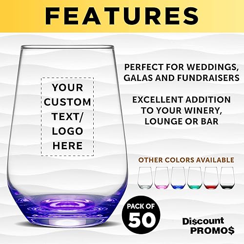 Miniatura 2 de DISCOUNT PROMOS Juego de 50 copas de vino sin tallo de Silicia, 16 onzas, texto personalizado, logotipo, transparente, similar a un orbe, base