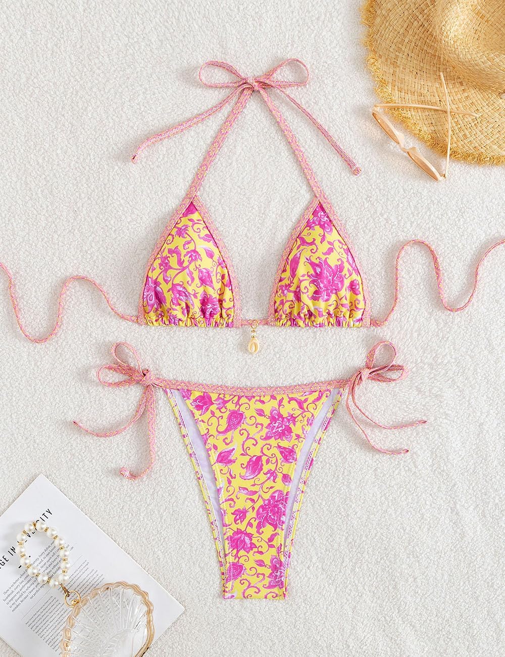 Tainehs レディース セクシー ホルター ビキニセット トライアングル トップ ストリング 水着 ツーピース 水着 生意気な水