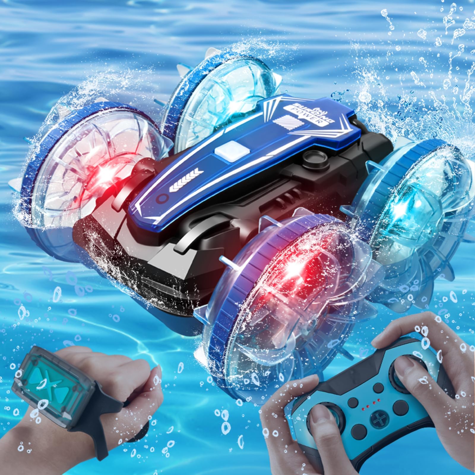 Amphibious Remote Control Car,Water Beach Pool Toy,2.5GHz 4WD 360° Rotation,Waterproof Gesture RC Stunt Car