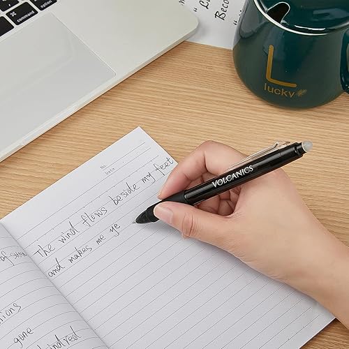 Miniatura 4 de Volcanics Bolígrafos de Gel Borrables Retráctiles Clicker - Punta de Bola de 0.7mm, Borrado por Calor con Borrador Integrado, Paquete de 12 Negro y