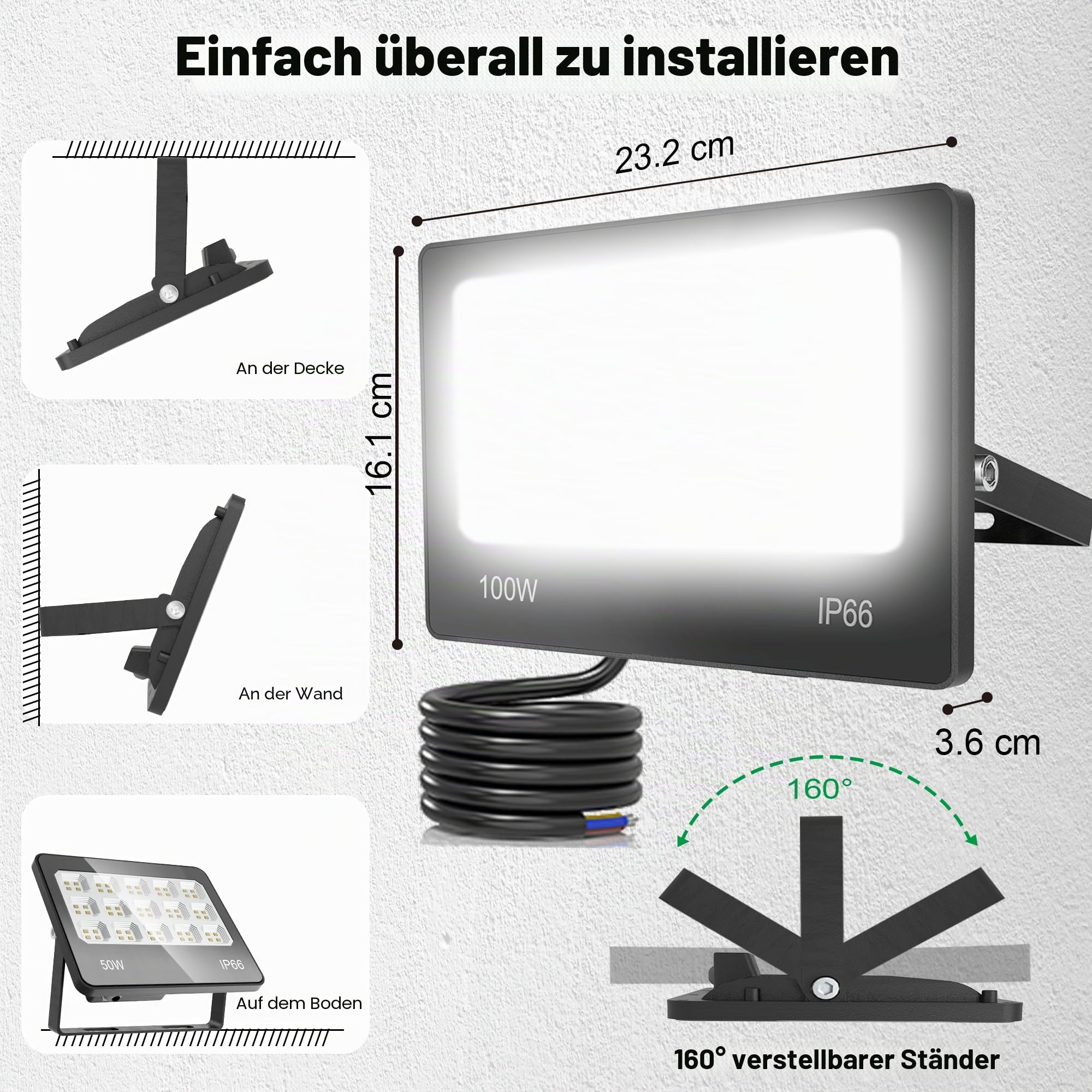 LED Strahler Außen,100W 10000LM