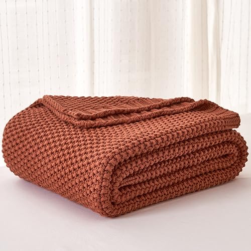 Miniatura 4 de Longhui bedding Manta de punto trenzado grueso, ligera, color óxido, 100% algodón orgánico, para sofá, cama, guardería, rústico, desgastado y