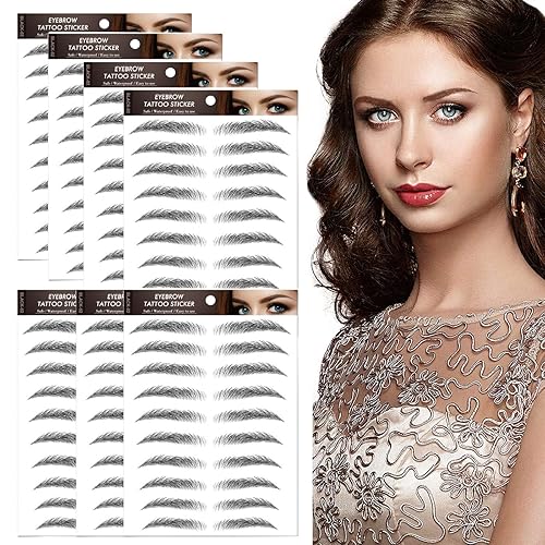 Miniatura 7 de 77 pares de calcomanías de tatuaje de cejas, 4D, impermeables, naturales, para cejas, de larga duración, perfectas para mujeres y niñas (negro)
