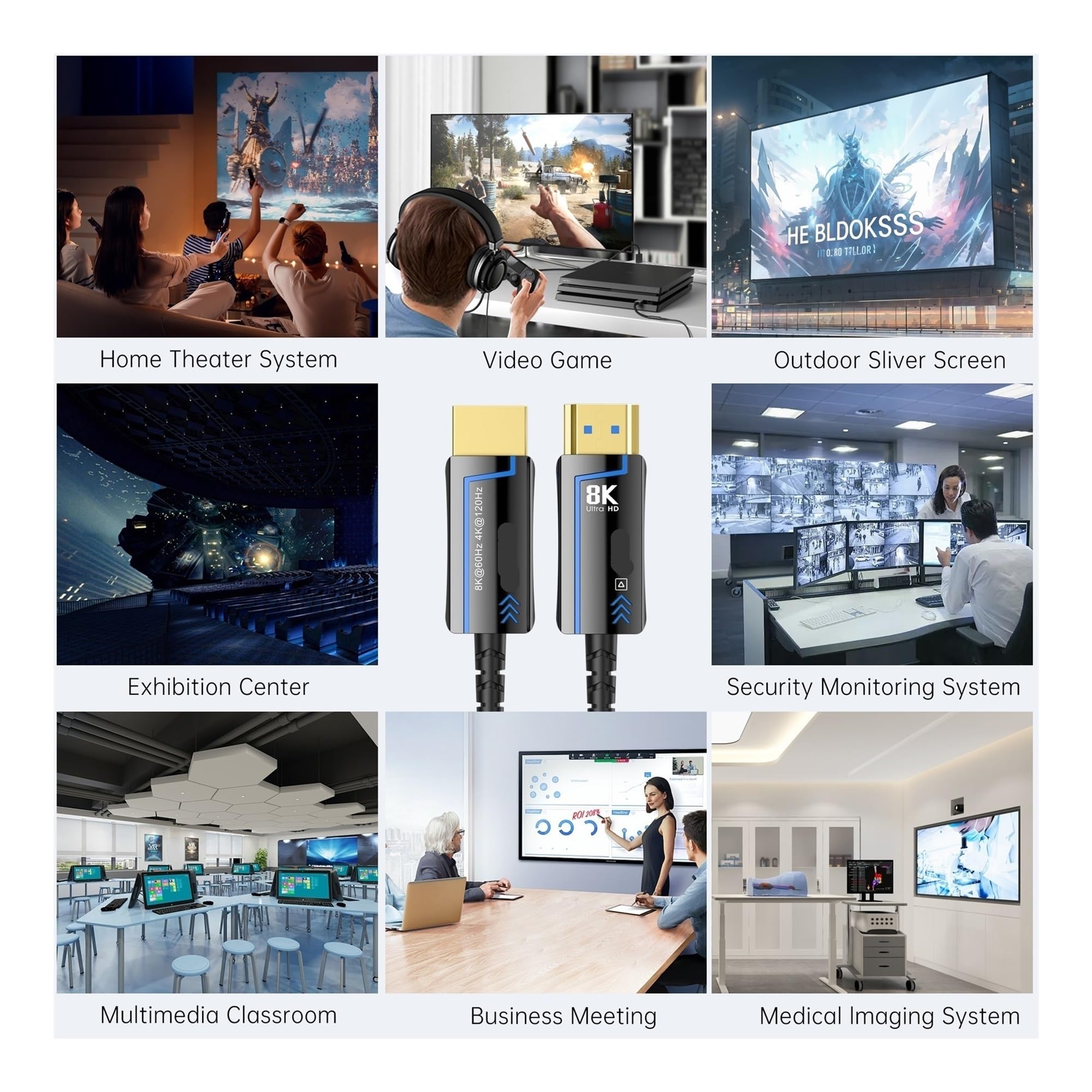 Câble HDMI 2.1 À Fiber Optique 8K @ 60Hz 4K 120Hz, Dynamique 48Gbps HDR/eARC/HDCP For TV HD PS5 Ordinateur De Vitesse Blu-ray(8K 2.1 HDMI Cable,3m)
