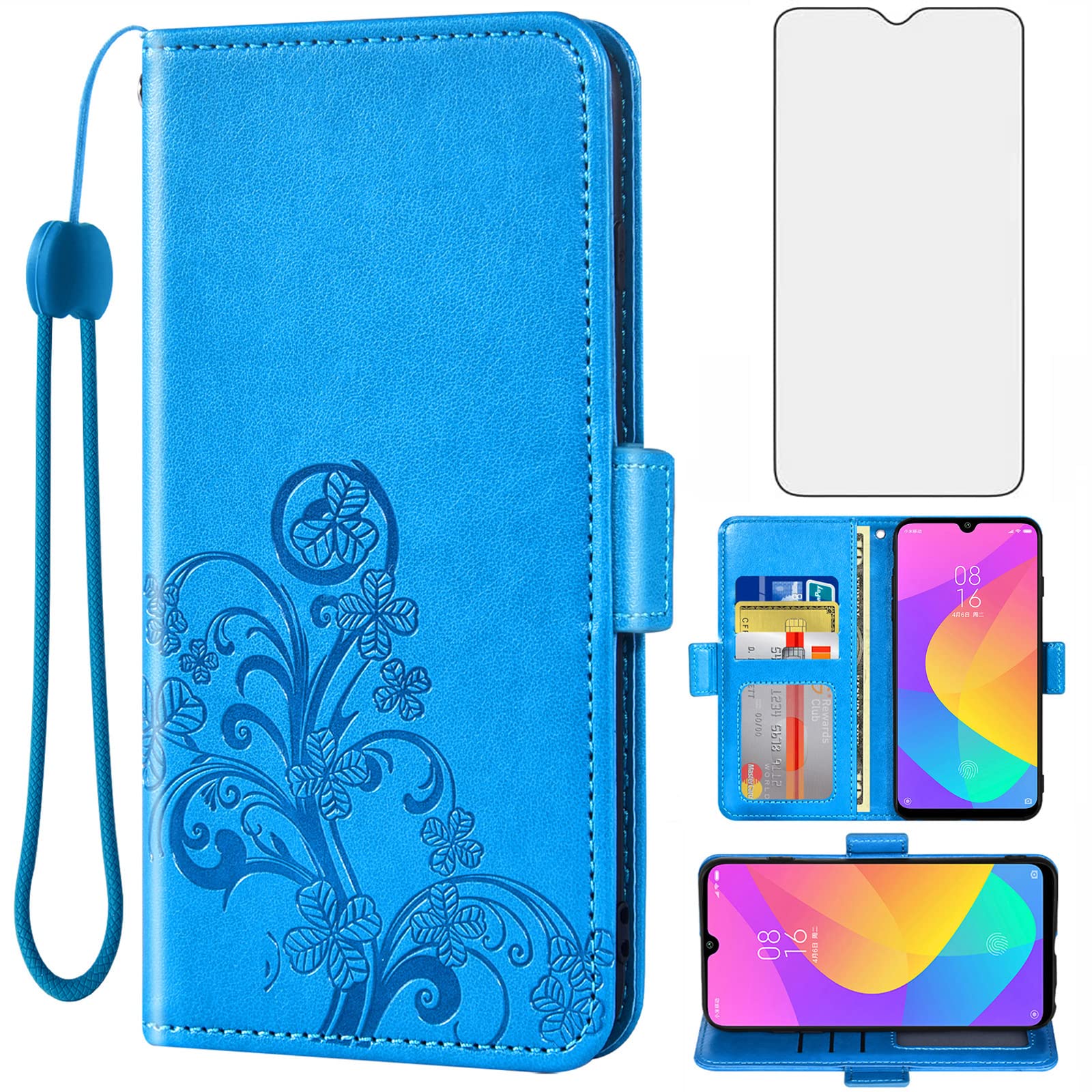 Asuwishcompatible With Xiaomi Mi A3 Wallet Case And Tempered Glass