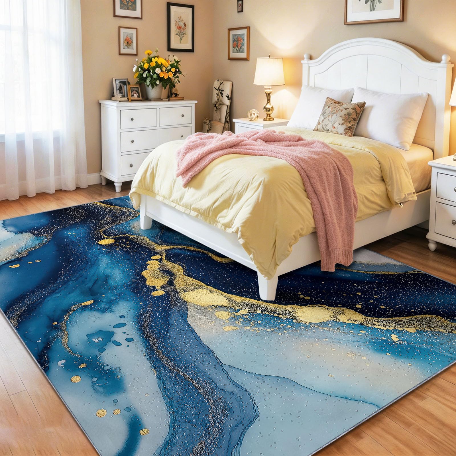 Tapis 120 x 170 cm Style Luxe Abstrait Lavable Bleu