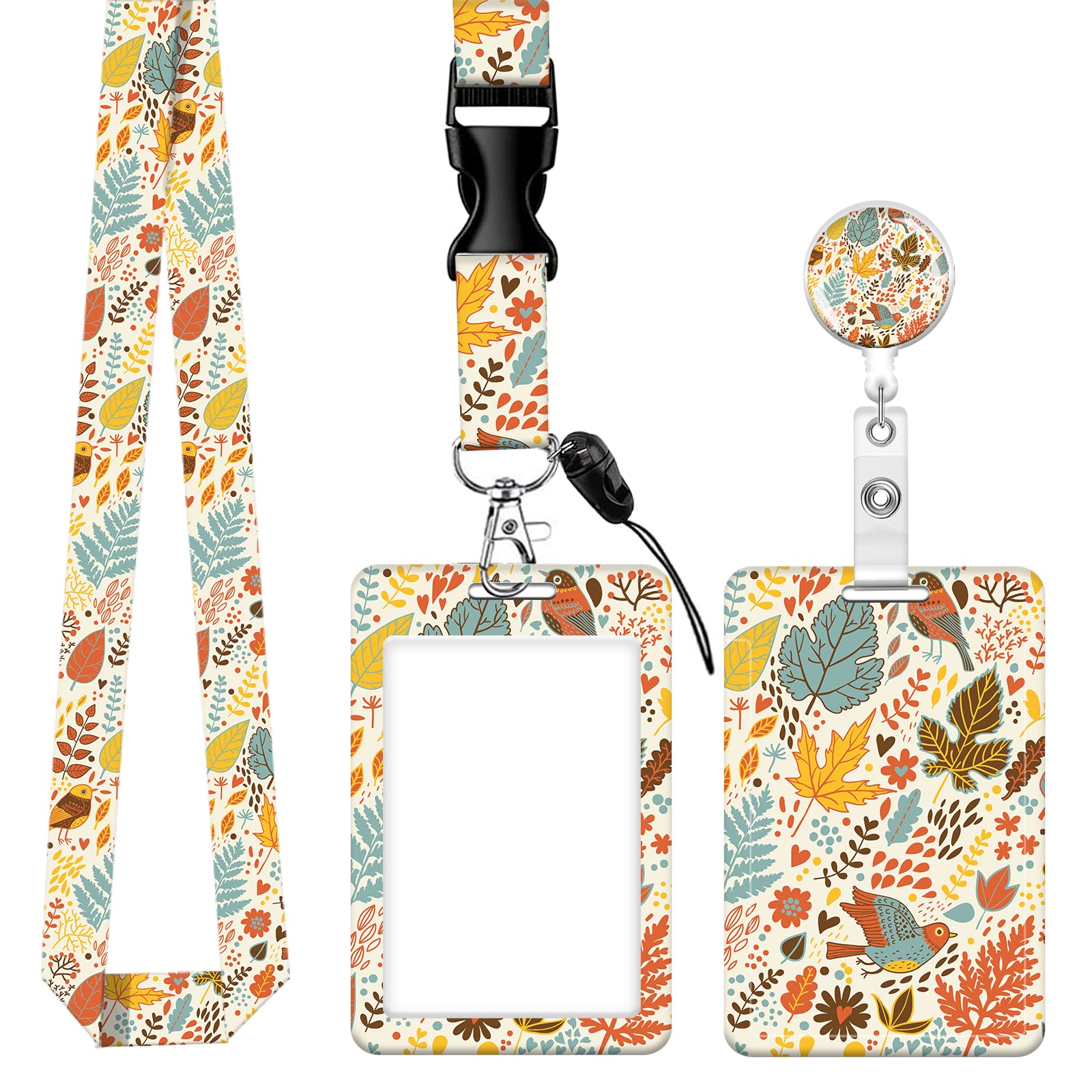 ID Badge Holder with Lanyard, Retractable Badge Holders Reels with Lanyards Adjustable, for Women Kids Teacher Nurses Doctor Student(Cute Bird)