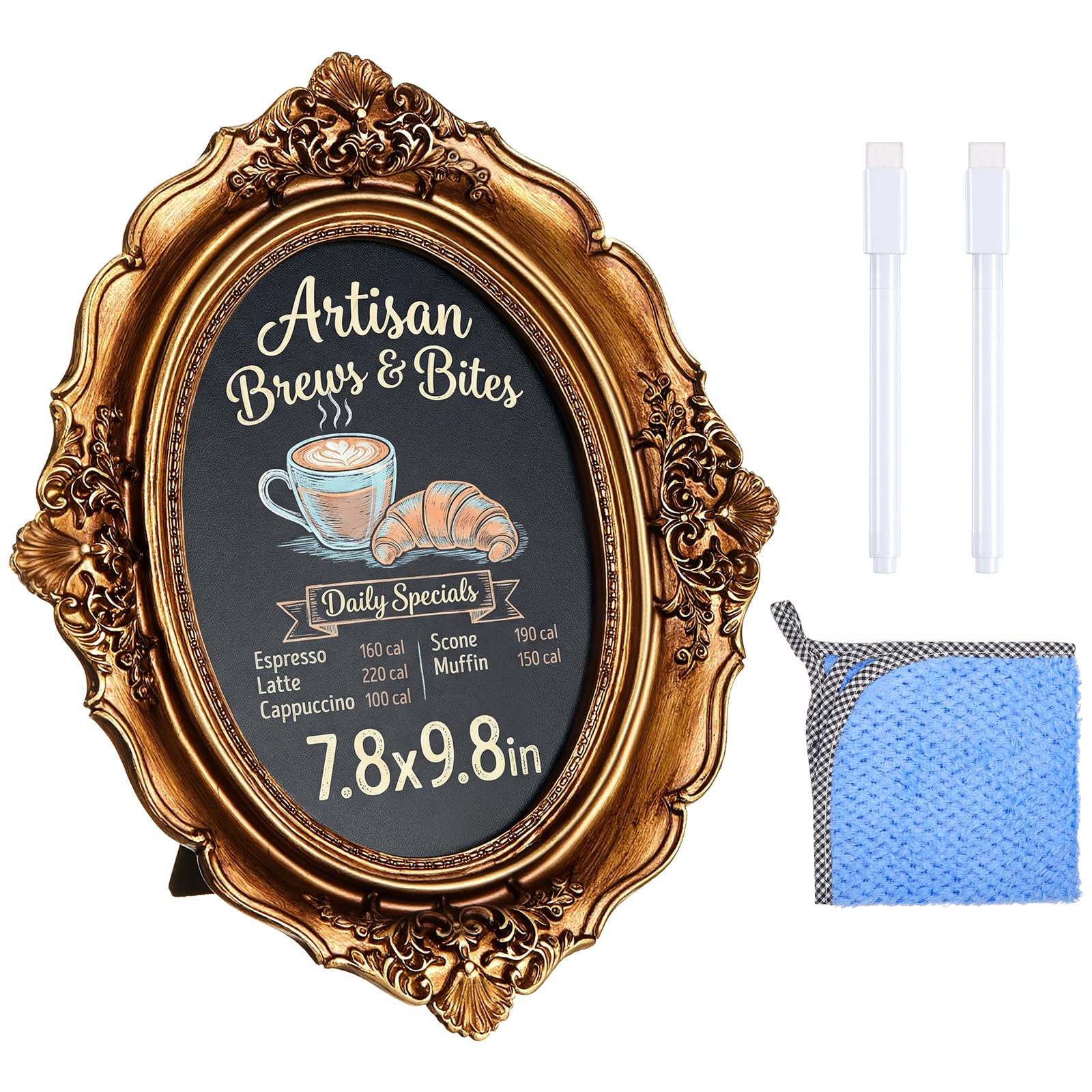 1 Pack Framed Tabletop Chalkboard Sign 10 x 8 in Rustic Frame, Oval