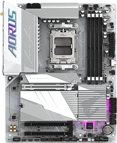 Gigabyte B650E AORUS ELITE X AX ICE Motherboard - Supports AMD Ryzen 8000 CPUs, 12+2+2 phases VRM, up to 8000MHz DDR5 (OC), 1xPCIe 5.0 M2 + 2xPCIe 4.0 M.2, Wi-Fi 6E, 2.5GbE LAN, USB 3.2 Gen 2 - 2