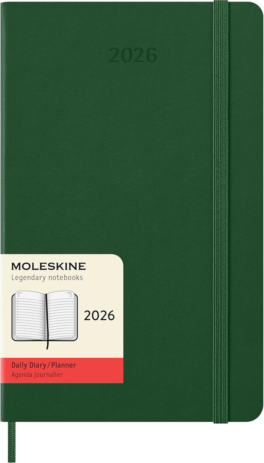 Moleskine Classic 12 Month 2026 Daily Planner, Hard Cover, Large (5" x 8.25"), Myrtle Green, 400 pages