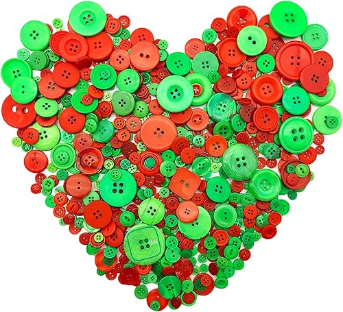Miniatura 25 de 600-700 piezas de botones de Navidad para manualidades a granel mezclados en rojo, verde y blanco, botones para manualidades de tamaños variados
