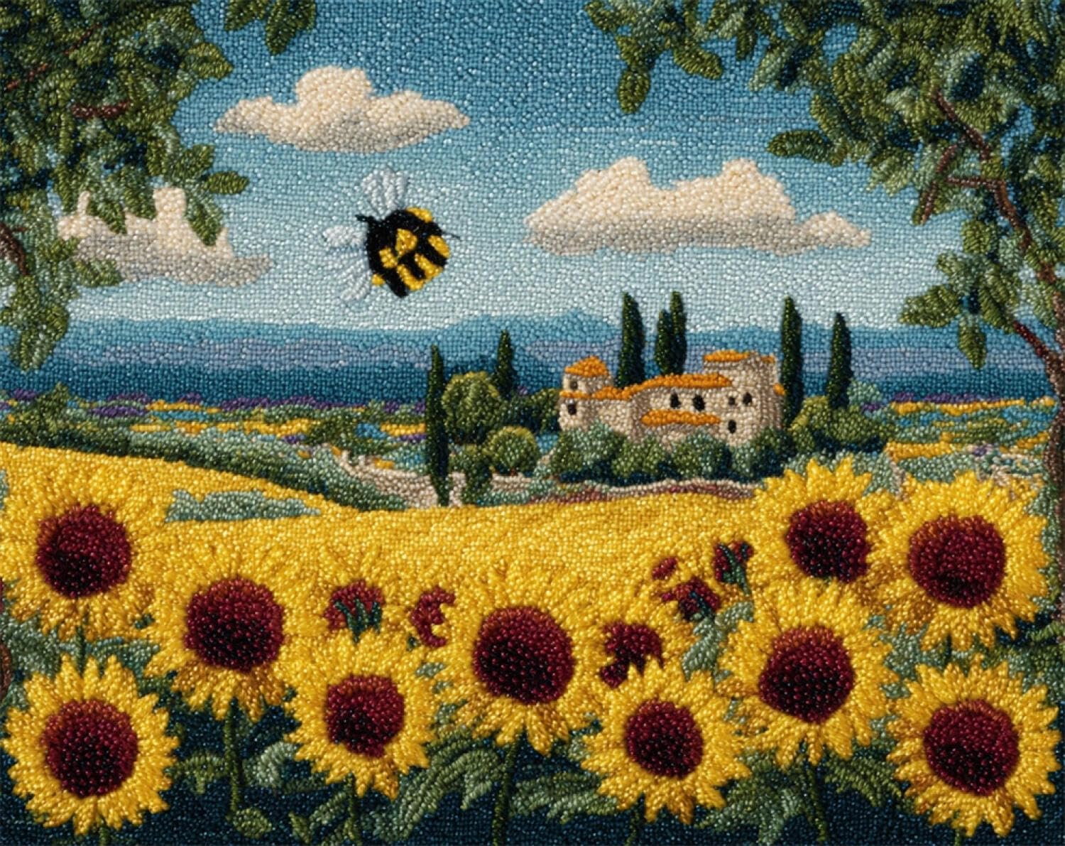 Henypt DIY Knüpfteppich Set Sonnenblumenfeld 55x75cm