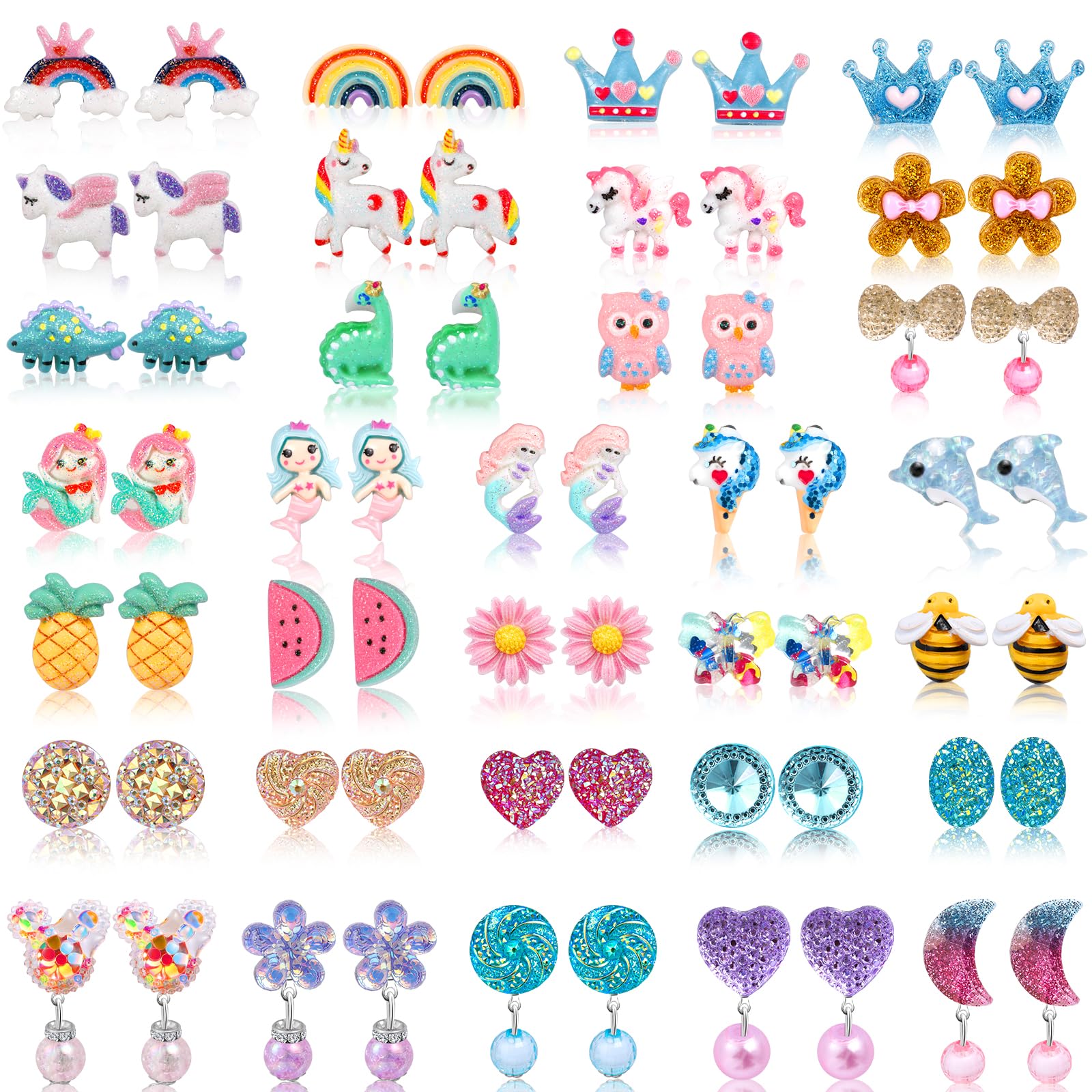 Sunxiner Clip On Earrings Hypoallergenic Clips Earrings Sets Suitable for Ages 4-12 Little Girls, Cute Small Clips On Earrings Jewelry Gifts Set