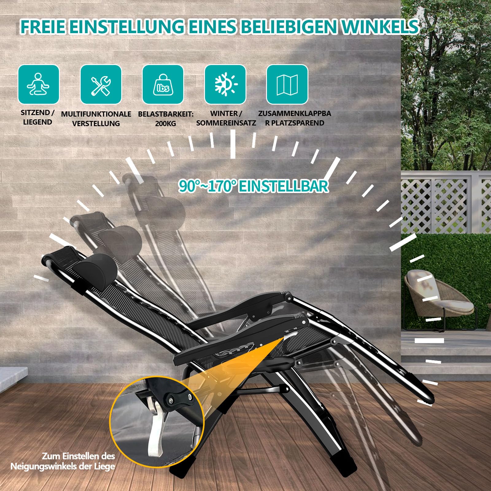 Fiutazge 65cm Large Chaise Longue Jardin Exterieur,Zero Gravity Transat De Plage Pliable avec Coussin,Appui-tête,Porte-Boisson pour Patio,Plage,Piscine,Capacité 240kg,Noir
