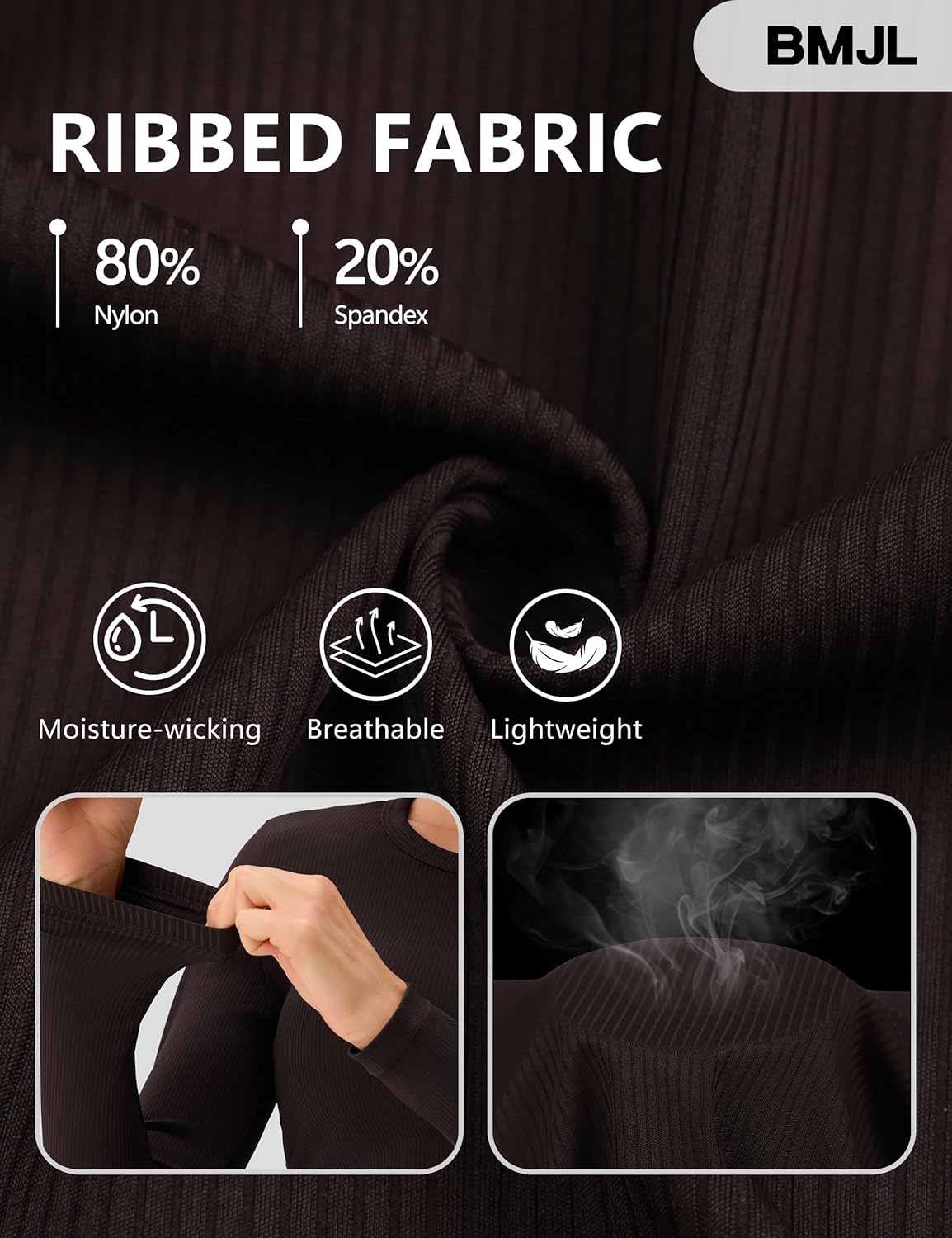 BMJL Women's Ribbed Long Sleeve Crop Tops Side Shirring Fitted Soft Stretchy Workout Shirt - Image 3