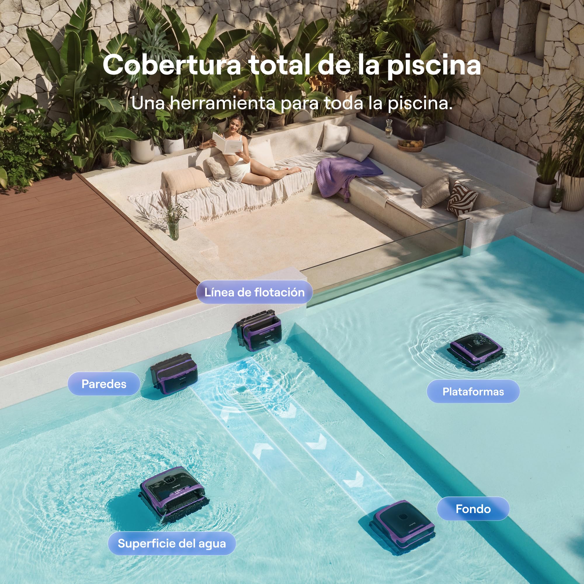 Beatbot Sora 70 Robot limpiafondos 4 en 1: Fondo, Paredes, línea de flotación y Superficie, 25700 LPH, Aparcamiento en Superficie, depósito de 6 l, para Piscinas elevadas y enterradas de hasta 300 m² — view 2