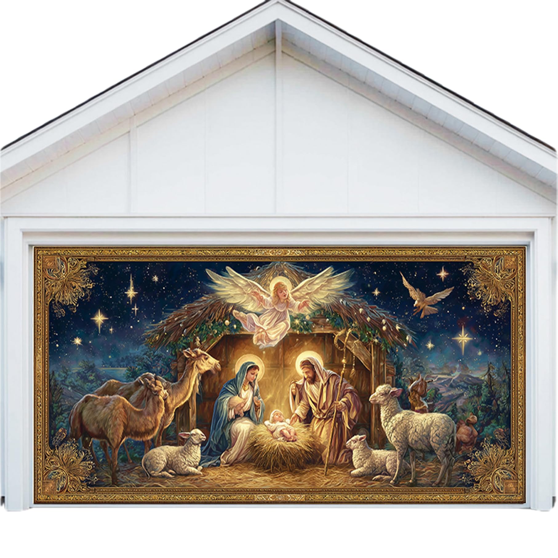 Bannière de porte de garage Noël Nativité finies les façades tristes pour vos photos