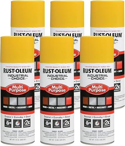 Rust-Oleum 1644830-6PK Industrial Choice 1600 System Multi-Purpose Spray Paint, 12 oz, OSHA Safety Yellow, 6 Pack