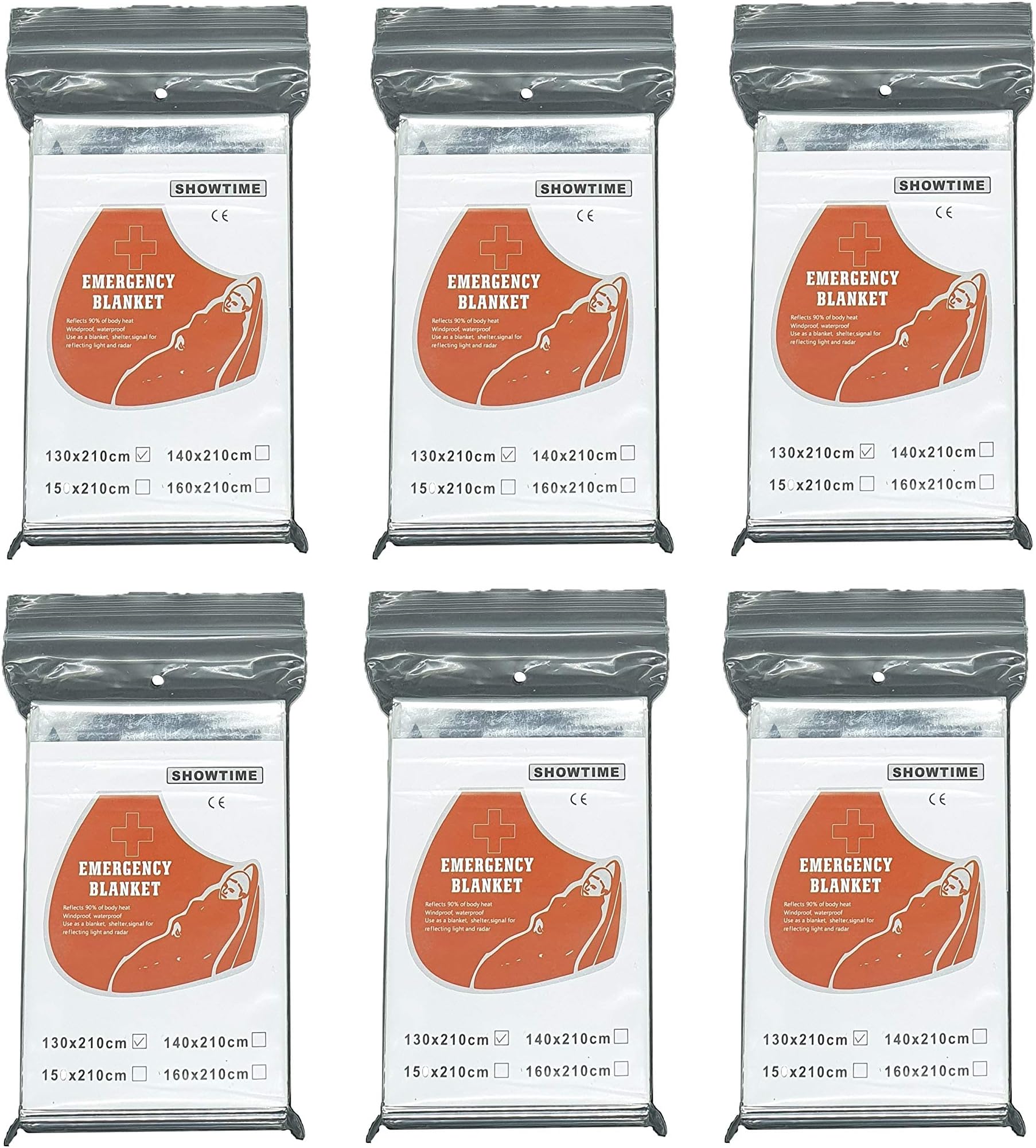 JUMKEET Emergency Foil Blankets, High Silver Survival Blankets Reflective Maintain Body Heat Prevent Hypothermia Perfect for Outdoors, Hiking, Survival, Marathons, First Aid (6-Pack)