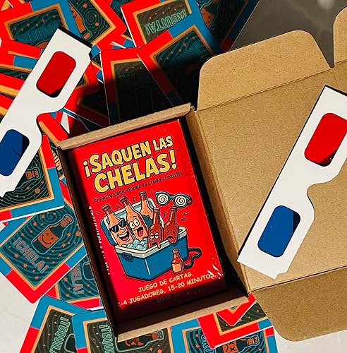 Miniatura 4 de Saquen Las Chelas! Juego de cartas para beber y Tomar en español 55 cartas + 4 gafas 3D Juego de Fiesta y mesa para adultos
