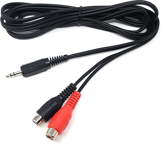 MainCore 1.8m long Mini Jack 3.5mm to 2 x RCA Phono Sockets Plug Extension Y Adapter AUX Cable Cord Splitter Extender Lead (2x RCA Phono Female to 1x 3.5mm Stereo Male Jack)