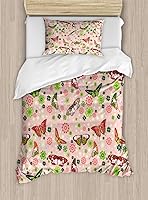 Vista 271 de Ambesonne Juego de funda de edredón de pesca, lubina de boca grande atrapando un bocado en espray de agua, imagen salvaje, juego de cama decorativo