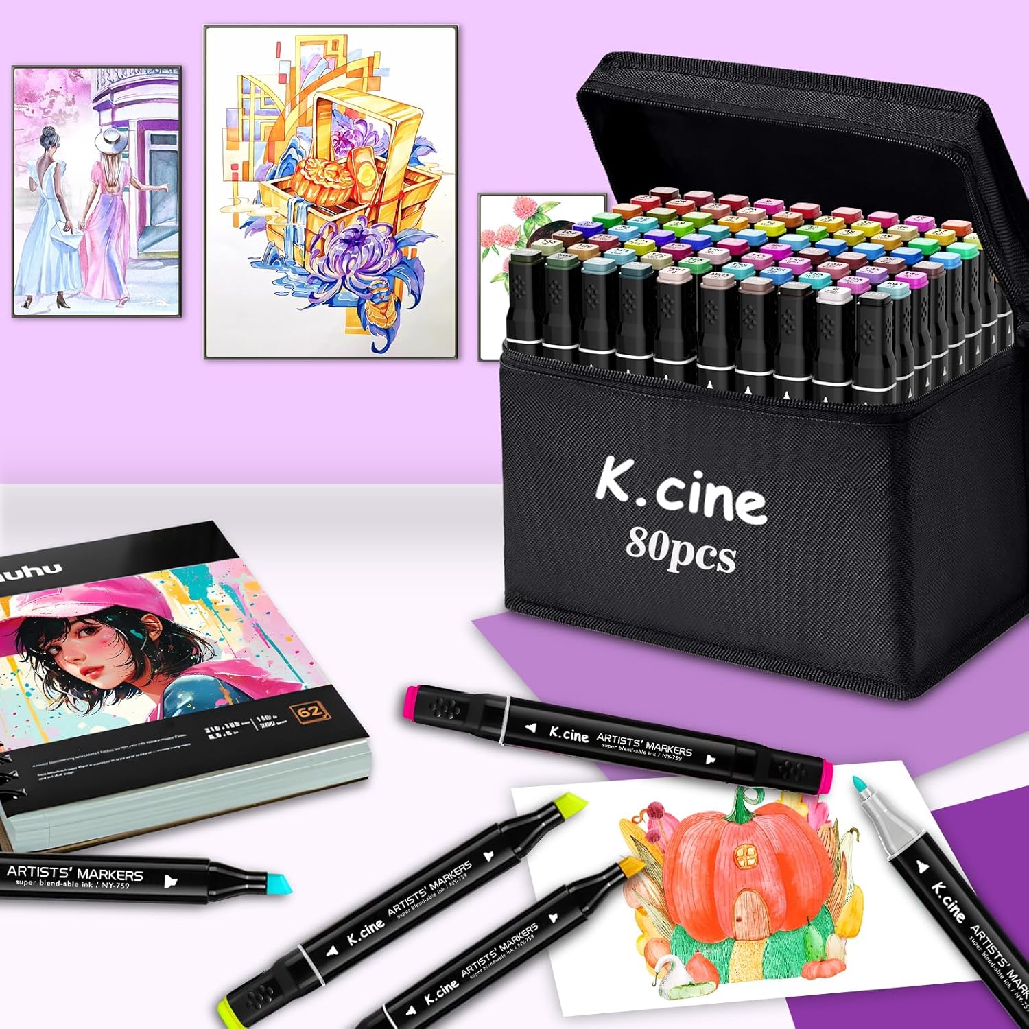 Alcohol Markers, 80 Permanent Art Coloring Markers for Adult Coloring Books Artist Adults Cozy Coloring Illustrations, Book Painting Card Making,Dual Brush Tip-Fine and Chisel Tip - Image 6