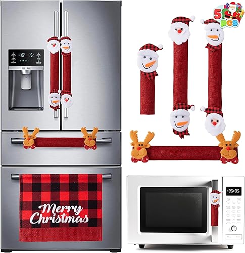 JOYIN 5 fundas navideñas para manijas de nevera para cocina, refrigerador, microondas, horno, lavavajillas, decoración de interiores, suministros de