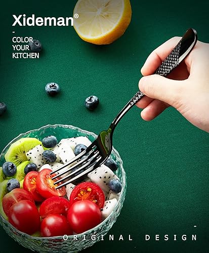 Miniatura 4 de Juego de tenedores martillados prémium (8.1 pulgadas), cubiertos de tenedores de acero inoxidable 1810, 6 tenedores de metal para el hogar, cocina,