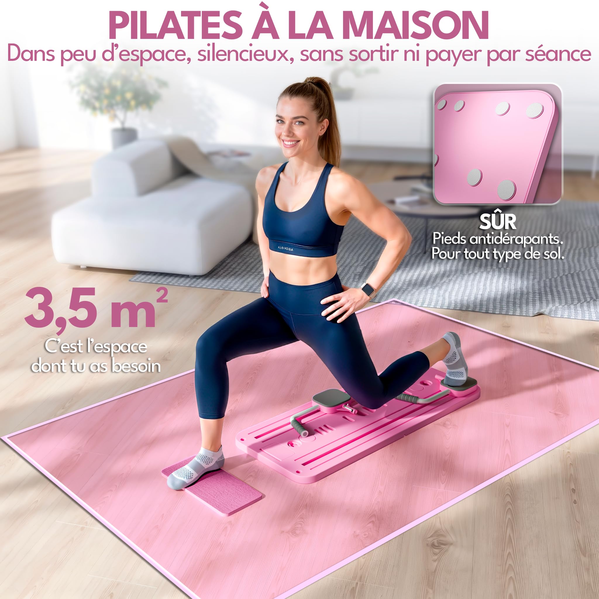 Reformer Pilates Pliable avec Accessoires & Guide 10 Exercices – Pilates Reformer Machine, Pilates Board / Planche Pilates, Mini Reformer Pilates, Appareil de Sport Maison