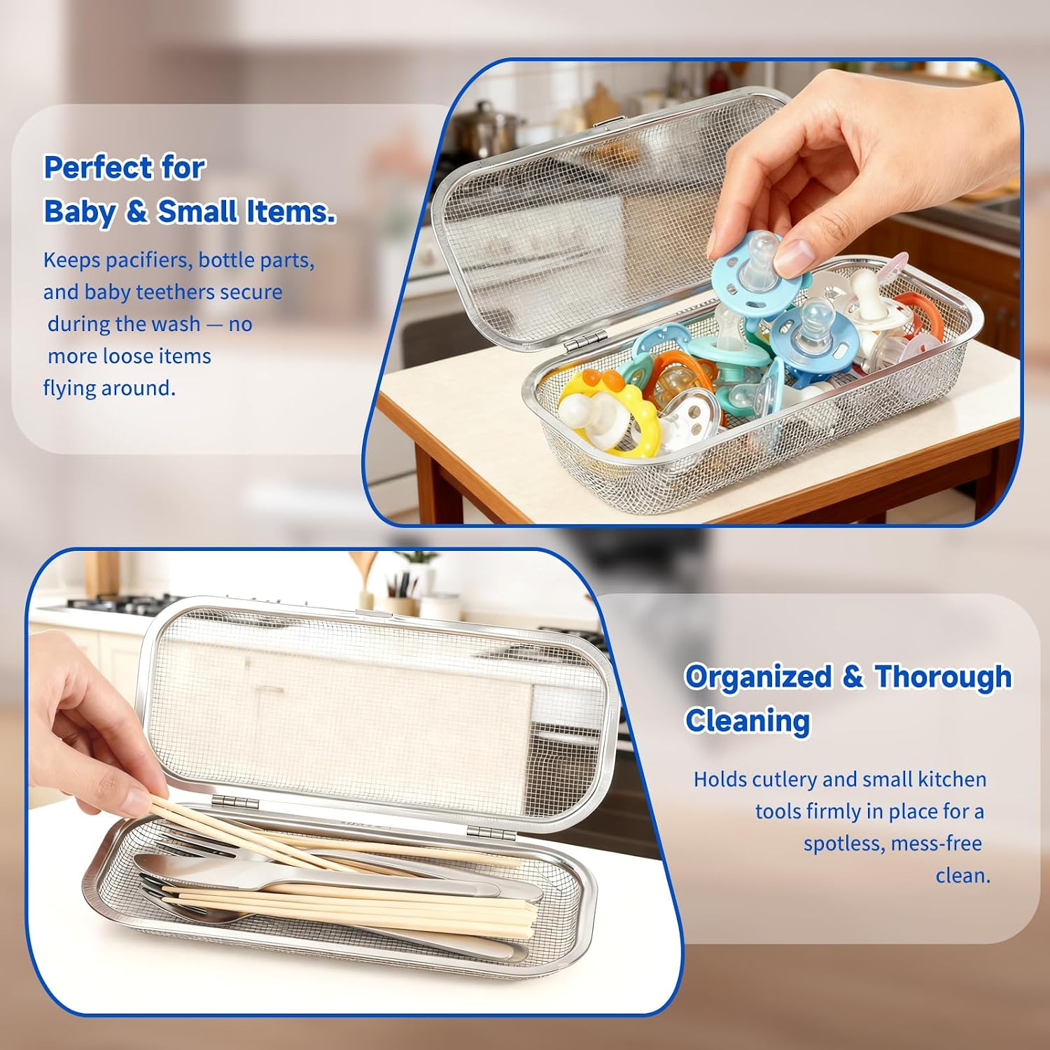 Dishwasher Basket, Stainless Steel Dishwasher Silverware Basket for Small Items, Replacement Mesh Drain Holder for Bottle Parts, Chopsticks, Forks, and Cleaning Accessories (Medium)
