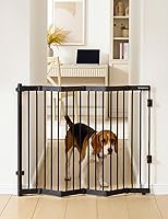 No Pawblems Metal Retractable Dog Gate - 38" Adjustable Wide, Auto-Retract, No Bottom Bar Safety Gate for Doorways, Stairs, Black