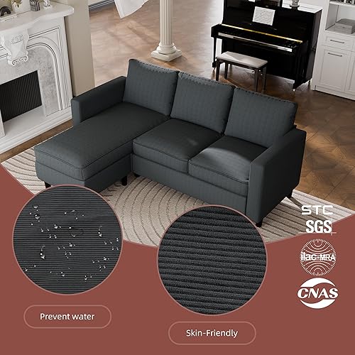 Miniatura 5 de Nutually Sofá modular convertible con otomana móvil, sofá moderno en forma de L de 3 plazas para espacios pequeños, sofá de tela suave para sala de