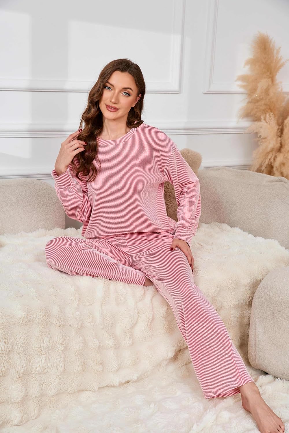 JIUMUJIPU Women’s Striped Pajama Set Long Sleeve Top and Long Pants 2 Piece Sleepwear Loungewear Soft Cozy Pjs - Image 6