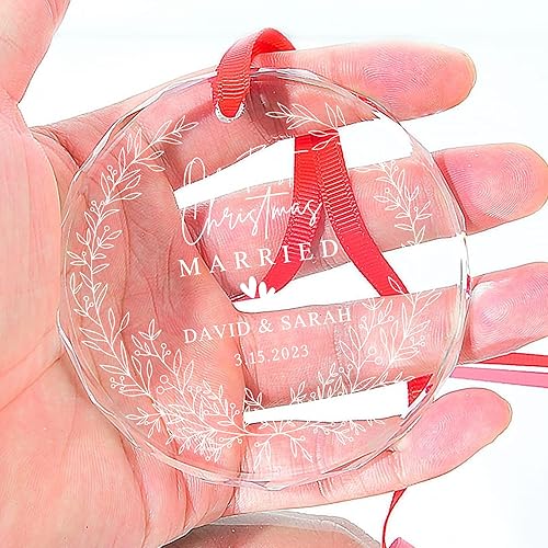 Miniatura 5 de Adorno personalizado de cristal casado de nuestra primera Navidad  Decoración de boda 2023, regalos de despedida de soltera, regalos de boda para
