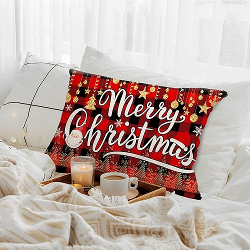 Miniatura 5 de Unibyby Funda de almohada de Navidad de 12 x 20 pulgadas, funda de almohada lumbar de Feliz Navidad, funda de almohada decorativa de Navidad a