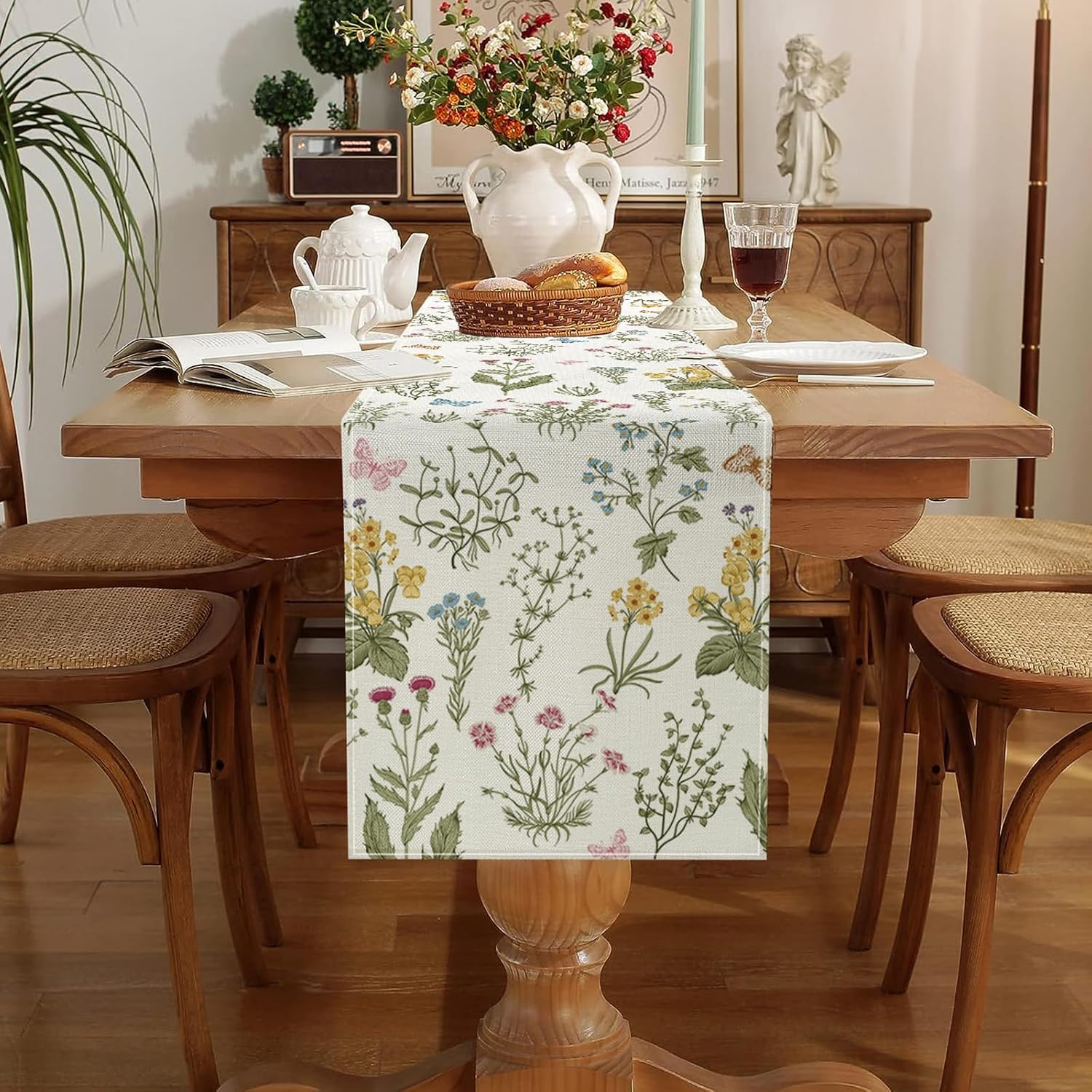 ONFAON Spring Decorations for Home,Spring Table Runner 13x72 Inch Wildflowers Floral,Seasonal Summer Home Kitchen Dining Room Table Decorations image 5