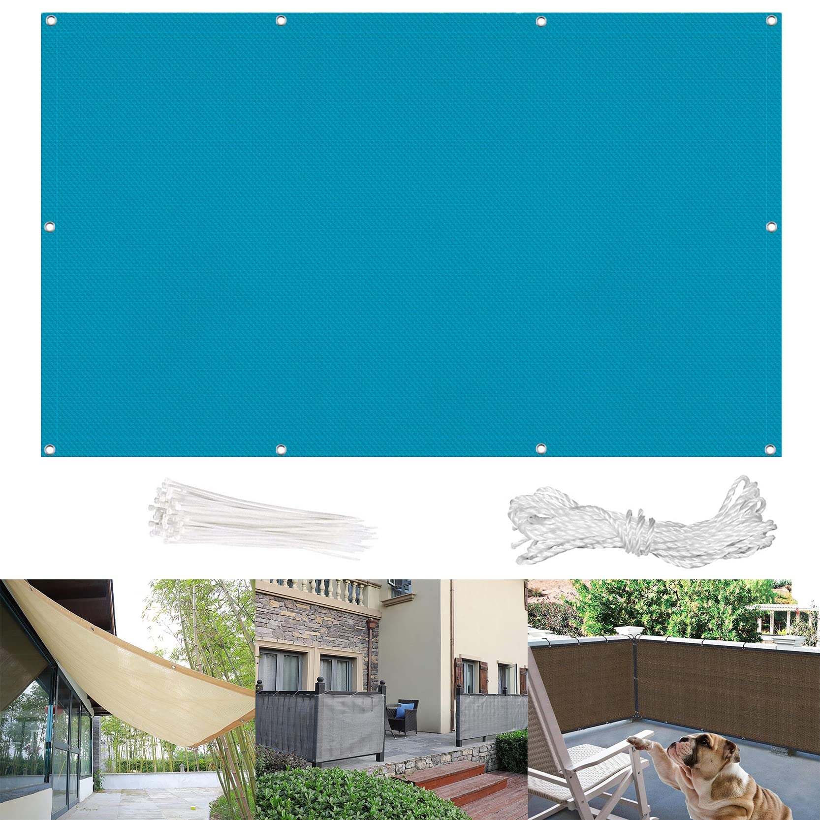Ekran ogrodzenia prywatności balkonu 130 x 300 cm Anti-peeping, Anti-deszcz, Anti-ultrafiolet Markiza ogrodowa Bez śrub na balkon i patio, Niebieski