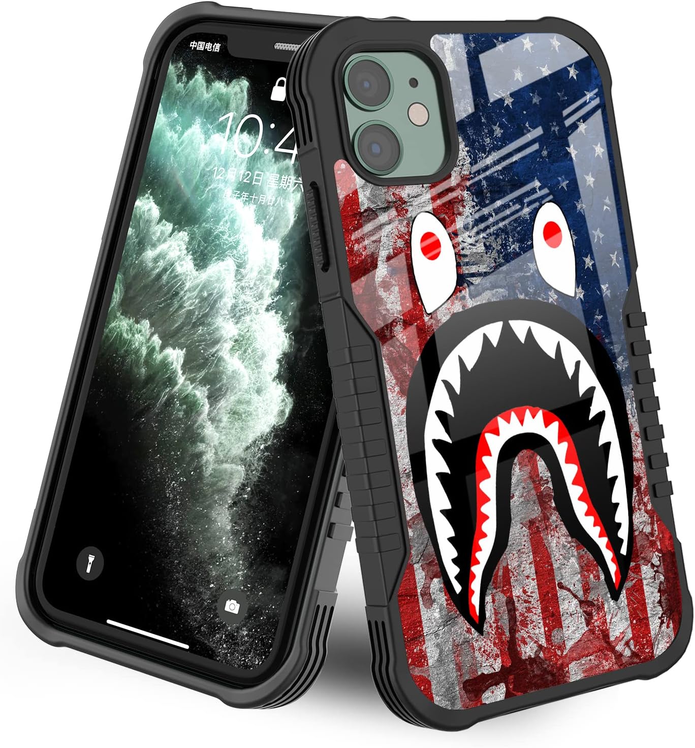 iPhone 11 Case Graffiti Shark American Flag Street Fashion Design for Boys Girls [Shockproof] [Anti-Scratch] [Anti-Slip] [Camera Bezel] Military-Grade Protection Case for iPhone 11