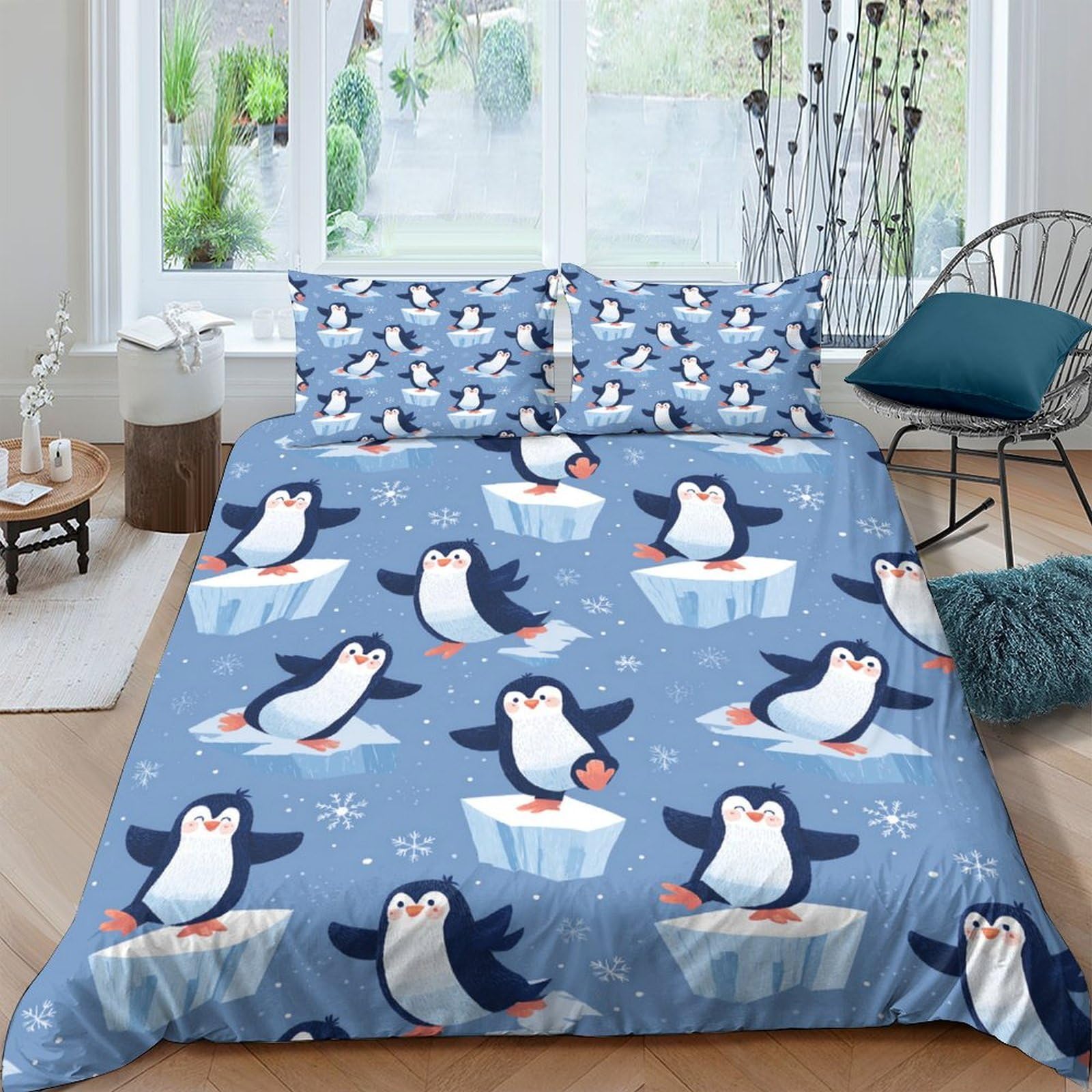 Ctjqhvkz Style-2 3D Printed Penguin Iceberg Fitted Sheet Microfiber Soft Anti-Slip Bed Cover For Bedroom Guest Room Decor Machine Washable Single（135X200cm）