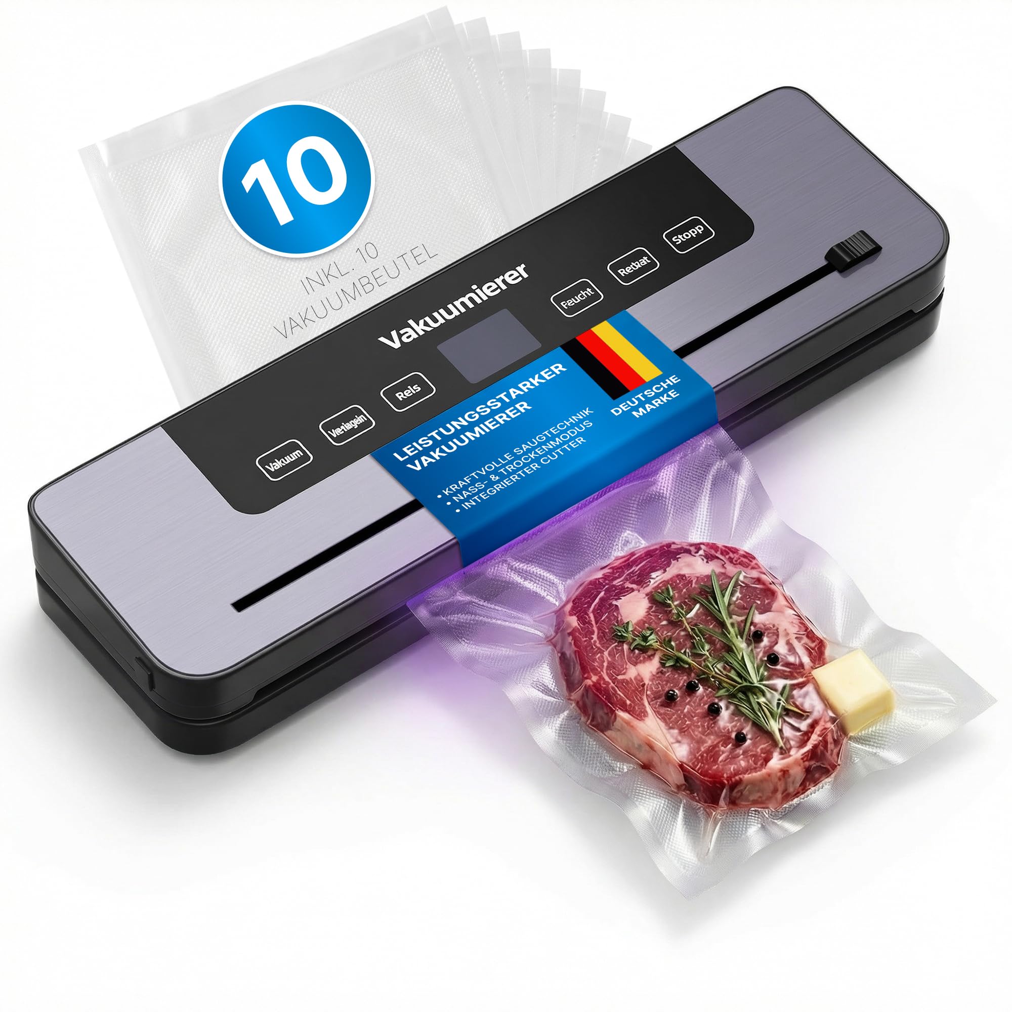 LUNARIA Sellador al vacío automático de alta calidad: sellador al vacío profesional para alimentos, húmedo y seco, apto para Sous-Vide, sistema de retención de alimentos (sellador al vacío)