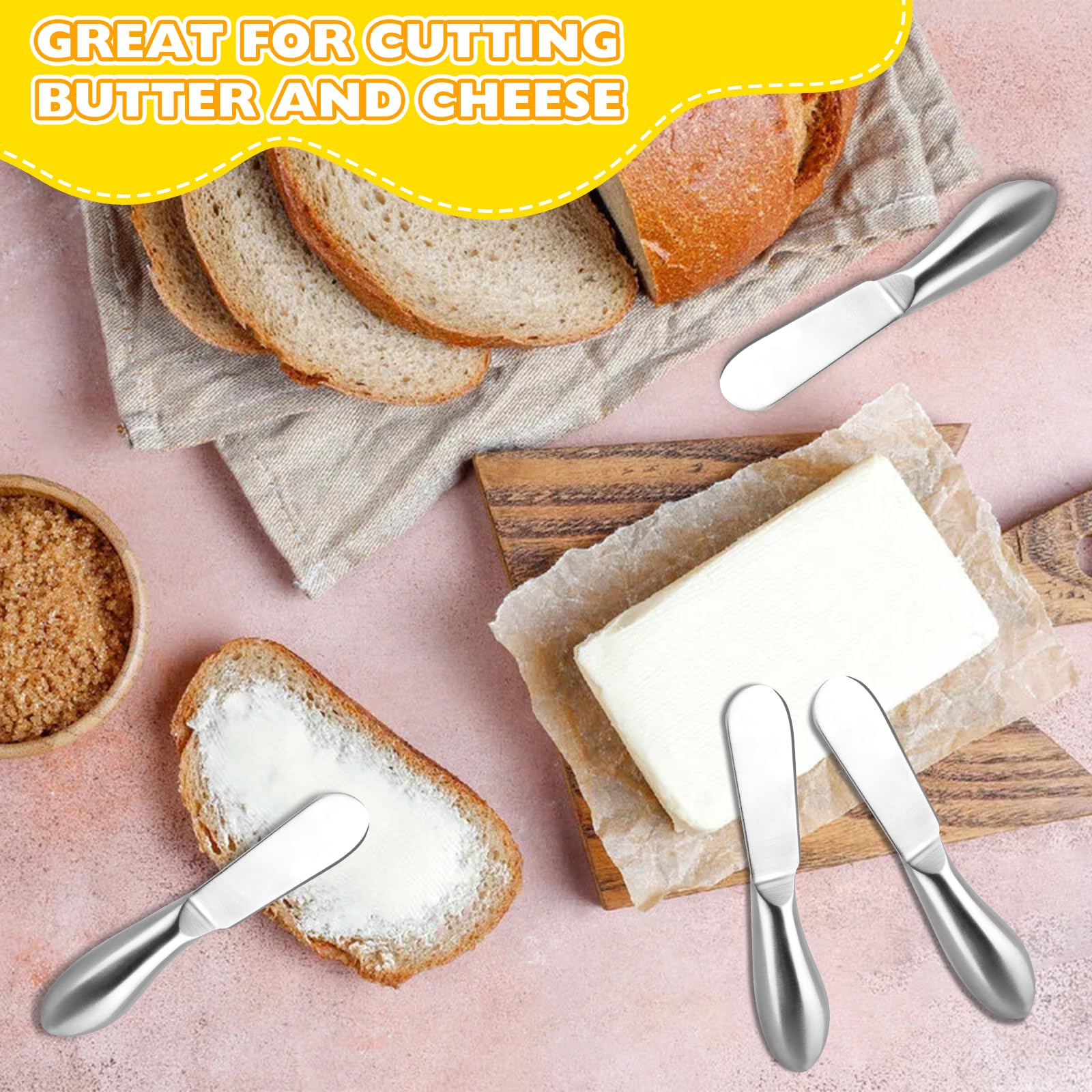 Juego de Cuchillos Esparcidor, 4 Piezas Cuchillo de Mantequilla, Cortador Mantequilla Acero Inoxidable, Esparcidor Mantequilla, Cuchillos de Mantequilla para Mantequilla, Queso, Mermelada 13.3cm