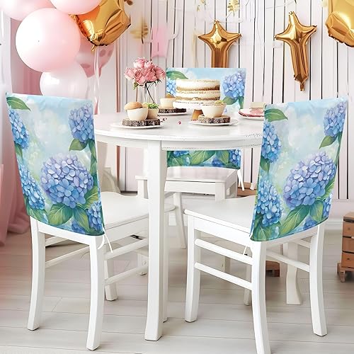 Miniatura 5 de Juego de 6 fundas decorativas para sillas decorativas de primavera con lema de hortensia azul para festivales (Pascua, graduación, etc.), fundas