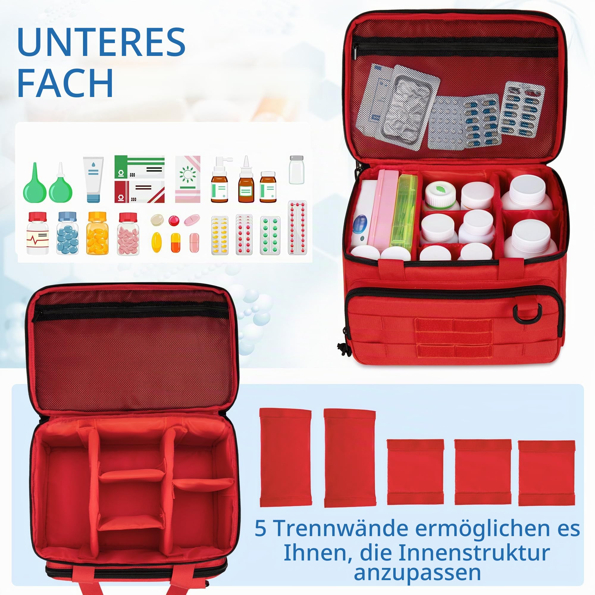 CURMIO Tactical Erste Hilfe Tasche, Doppelschicht Medikamententasche, Rot