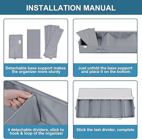 Miniatura 6 de Contenedores de almacenamiento debajo de la cama, paquete de 2 bolsas debajo de la cama con divisores, contenedores de almacenamiento plegables