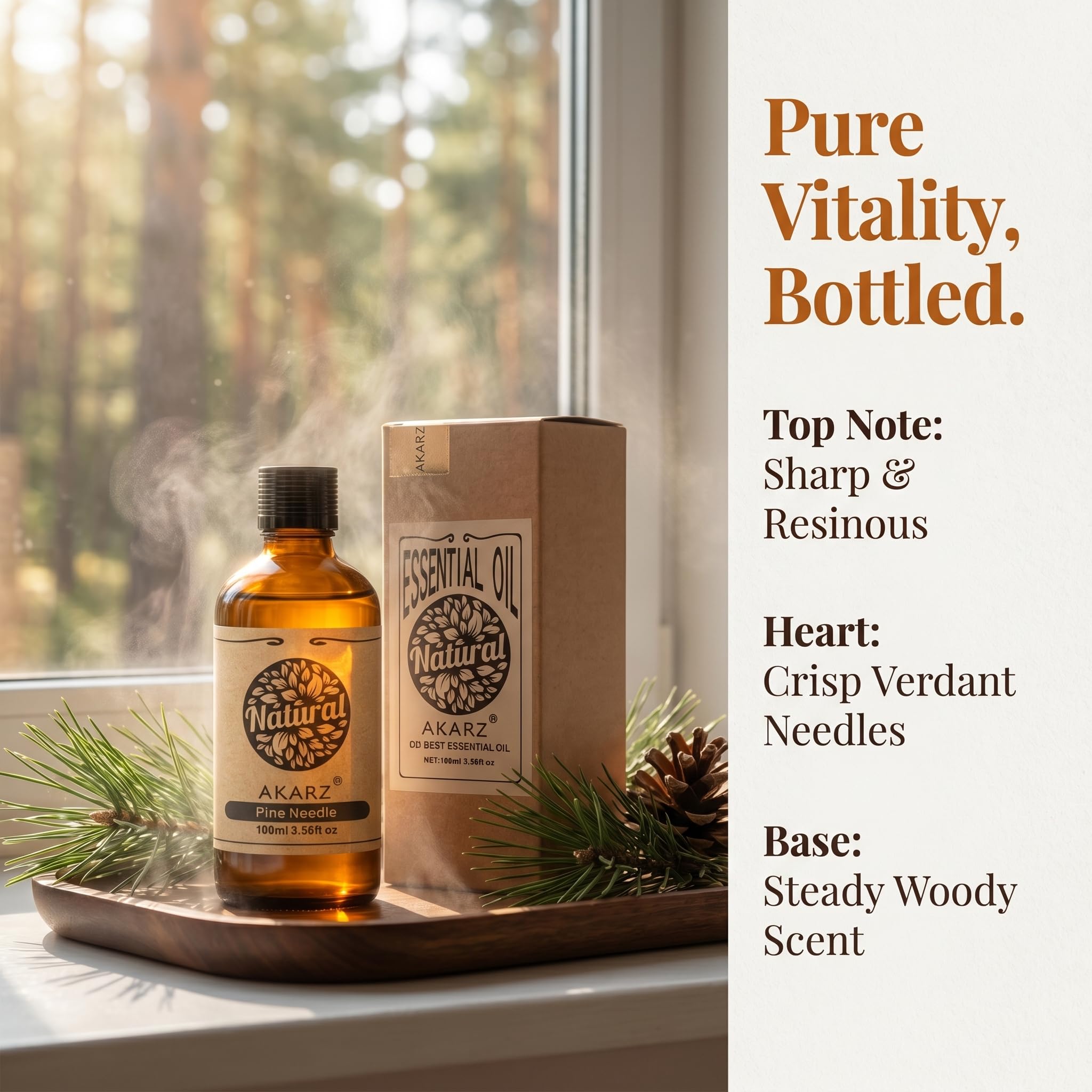 AKARZ 100ml Olejek esencjny z Igły Sosnowej - Naturalny olejek aromatyczny do dyfuzorów, lamp aromatycznych i aromatów pomieszczeń