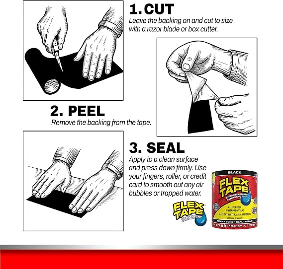 Flex Tape Strong Rubberized Waterproof Tape, Black, 8 in x 5 ft, 2-Pack