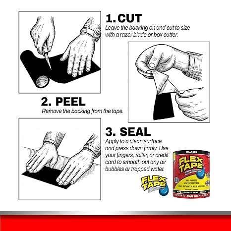 Flex Tape Mini Rubberized Waterproof Patches, Black, 3 in x 4 in, 3-Pack